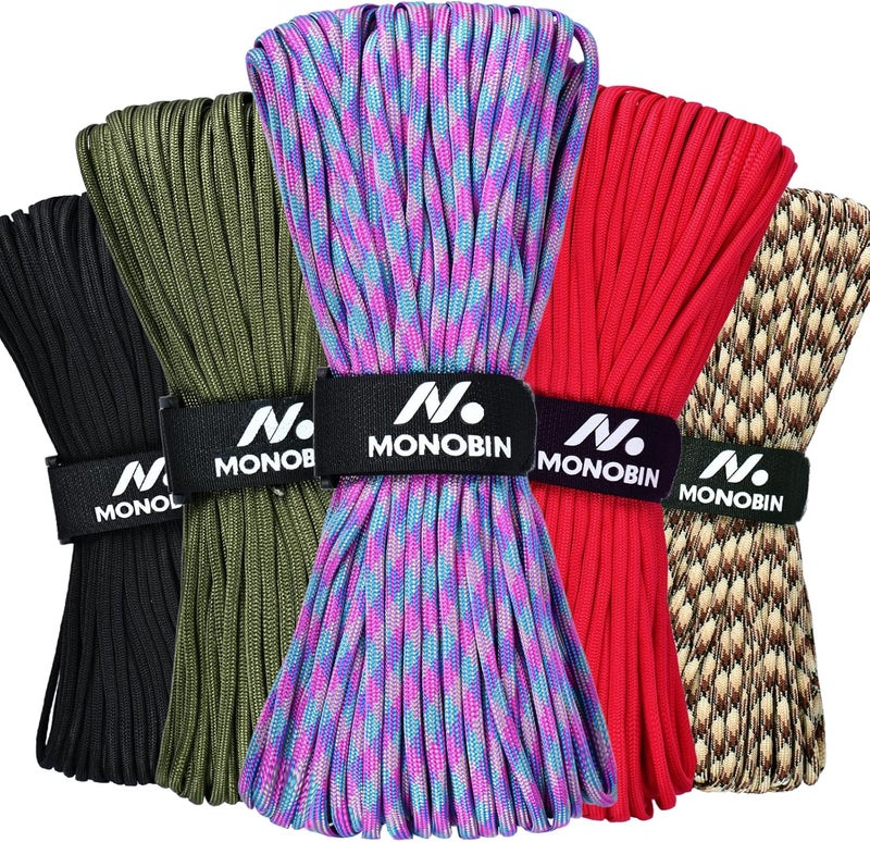 MONOBIN Paracord Rope 100FT for Making Paracord Projects, 4mm 7 Strand Parachute Cord for Lanyard, Survival Bracelets, Clothsline,Hiking - Image 1
